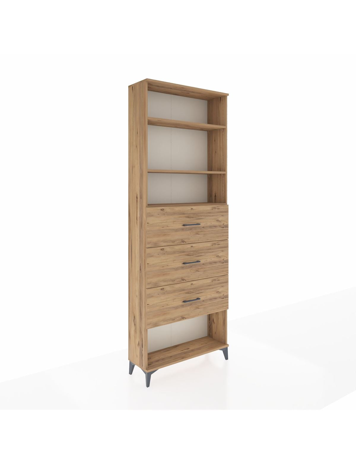 Arges Dolap 3 Raflı 3 Çekmeceli 88x30x243 Çam-Çam