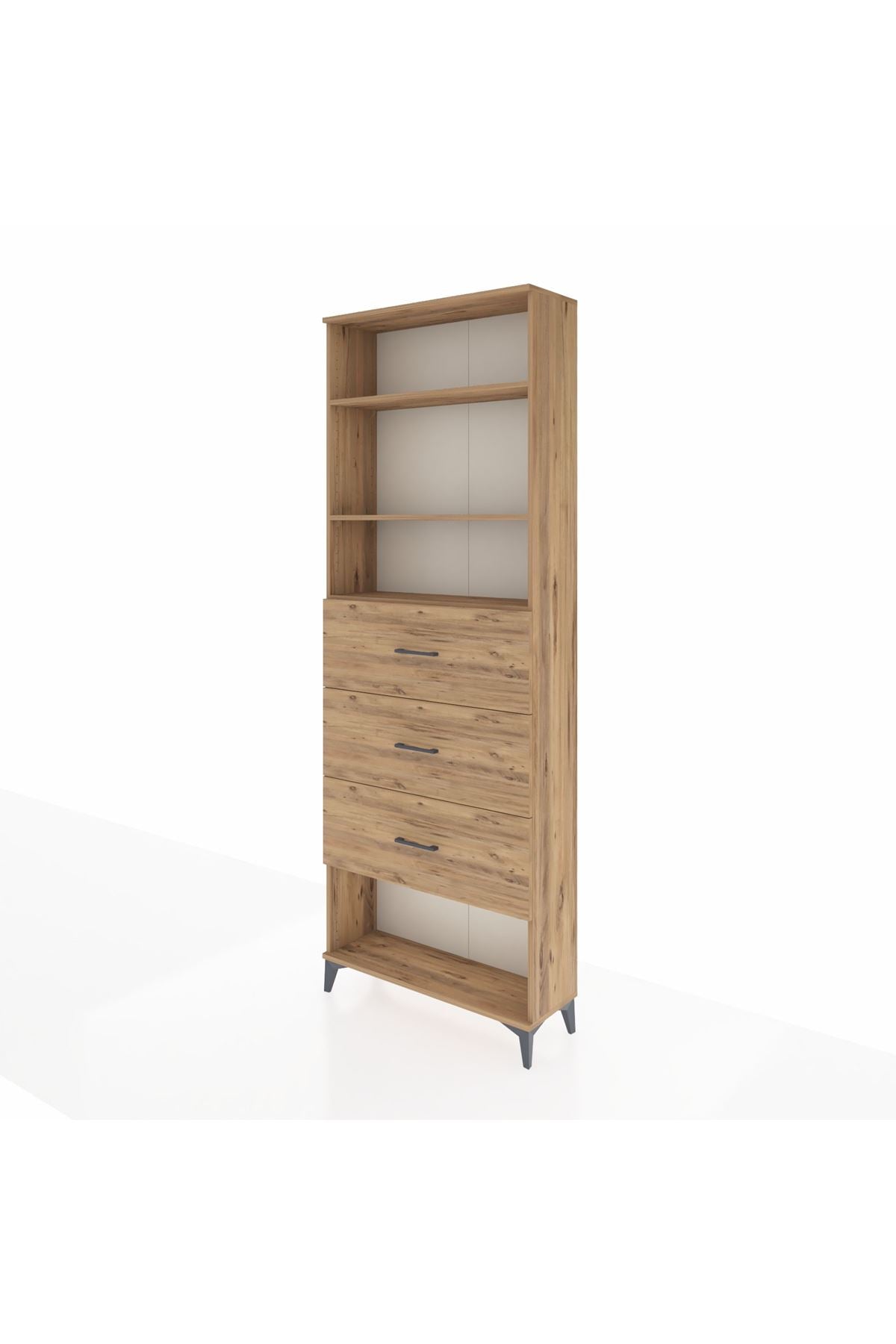 Arges Dolap 3 Raflı 3 Çekmeceli 88x30x243 Çam-Çam