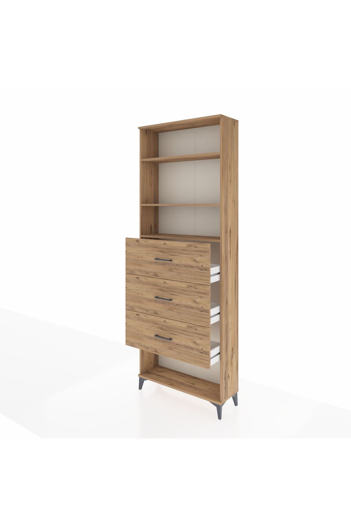 Arges Dolap 3 Raflı 3 Çekmeceli 88x30x243 Çam-Çam