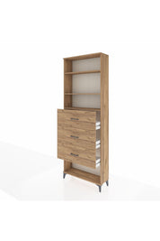 Arges Dolap 3 Raflı 3 Çekmeceli 88x30x243 Çam-Çam