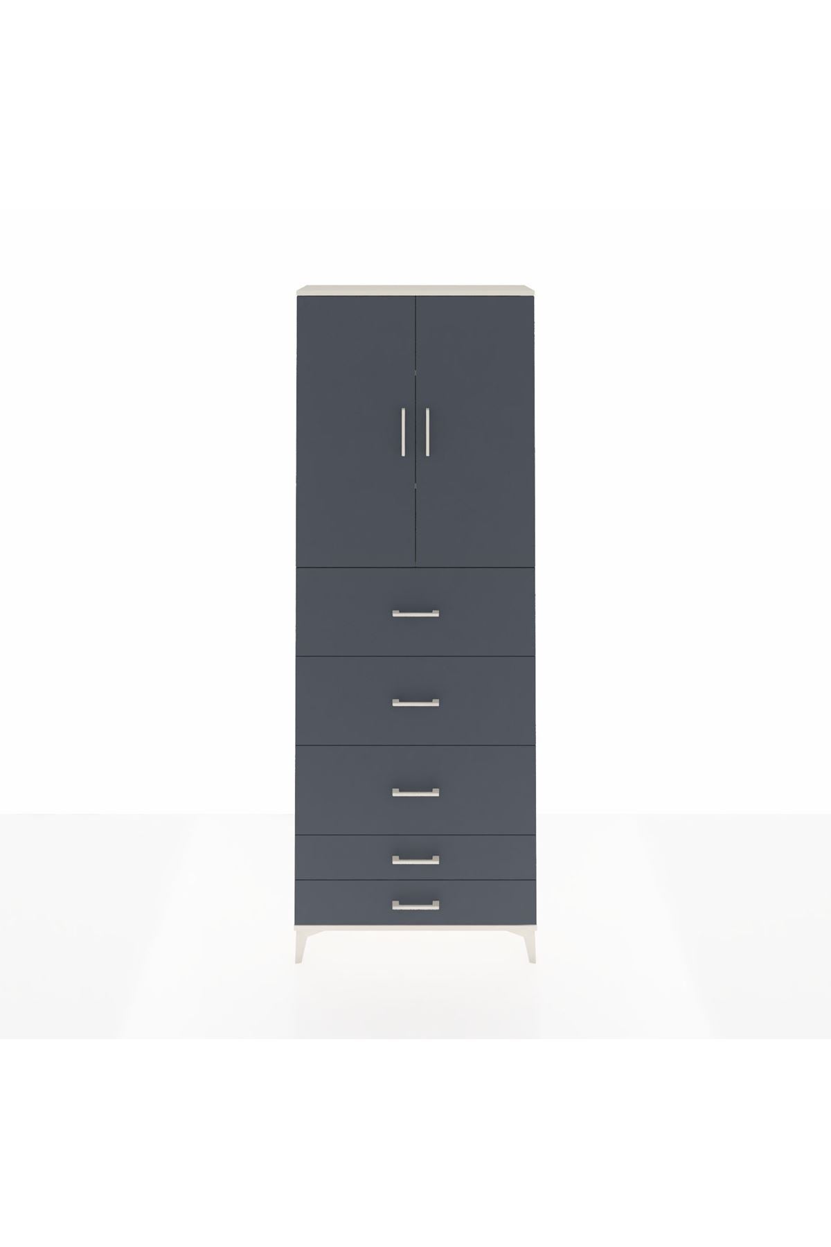 Arges Dolap 3 Raflı 5 Çekmeceli 2 Kapaklı 88x30x243 Aytaşı-Antrasit