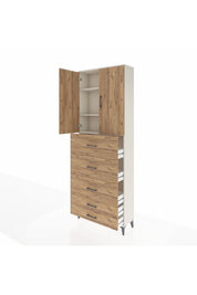 Arges Dolap 3 Raflı 5 Çekmeceli 2 Kapaklı 88x30x243 Aytaşı-Çam