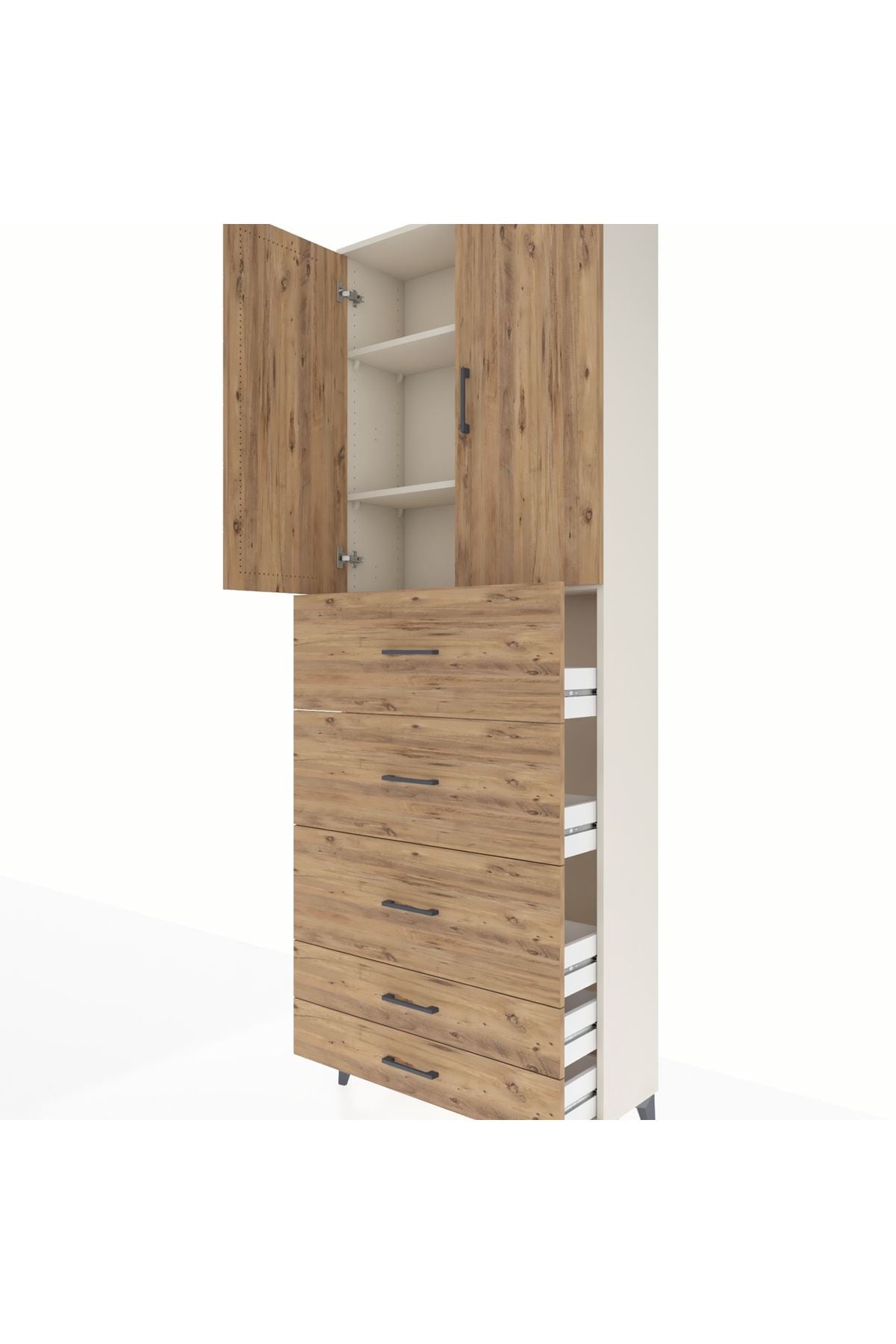 Arges Dolap 3 Raflı 5 Çekmeceli 2 Kapaklı 88x30x243 Aytaşı-Çam