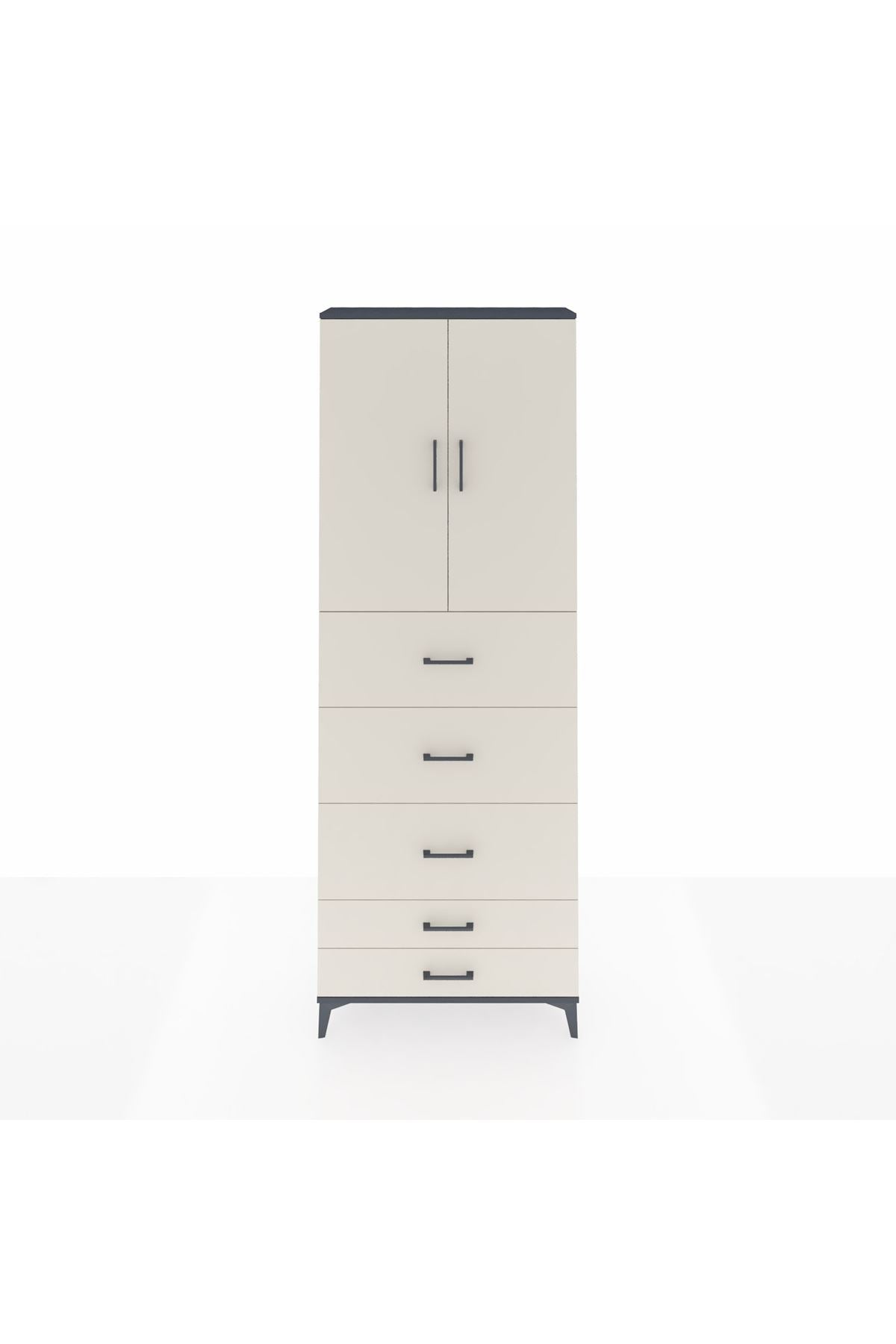 Arges Dolap 3 Raflı 5 Çekmeceli 2 Kapaklı 88x30x243 Antrasit-Aytaşı