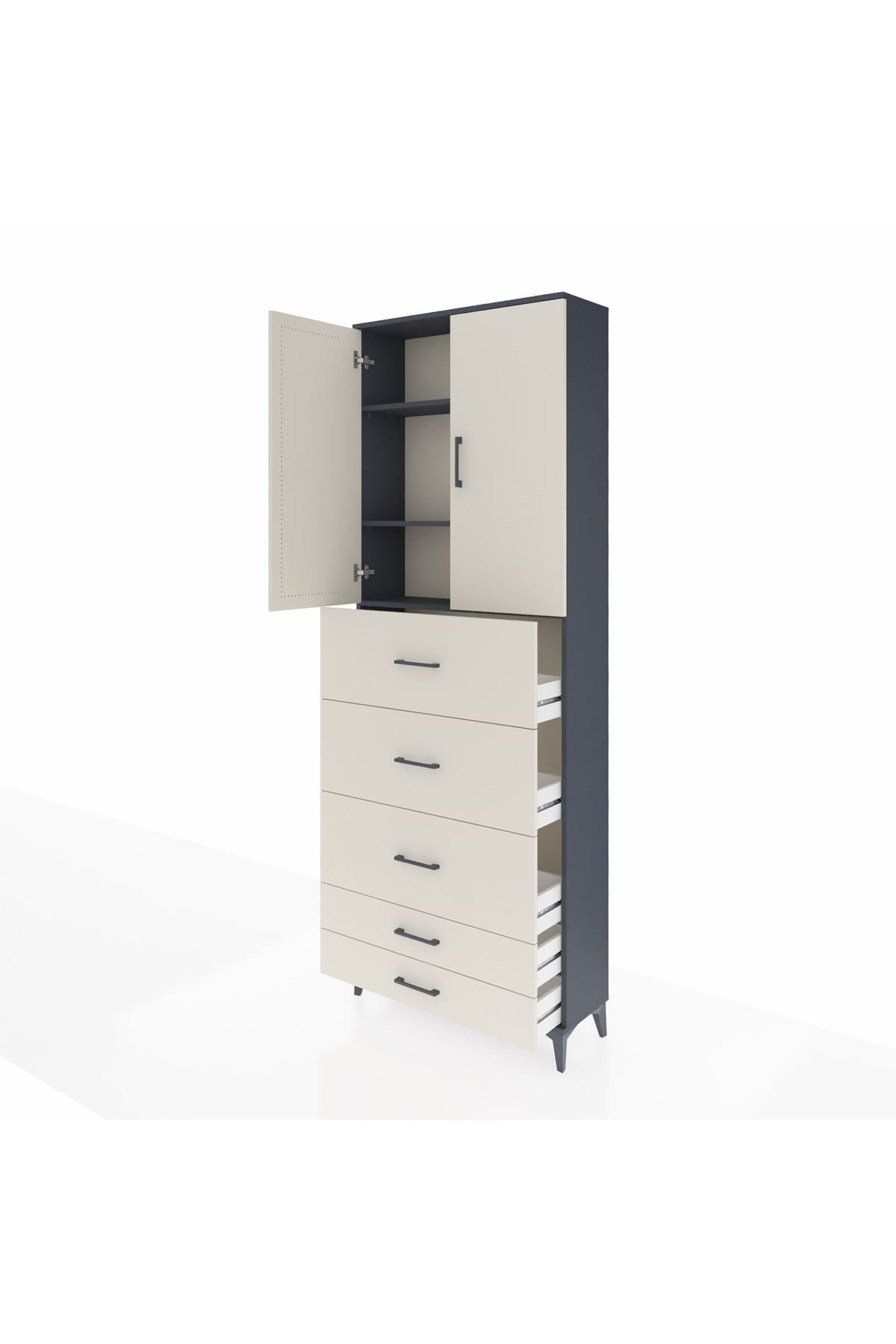 Arges Dolap 3 Raflı 5 Çekmeceli 2 Kapaklı 88x30x243 - S33M205V4A