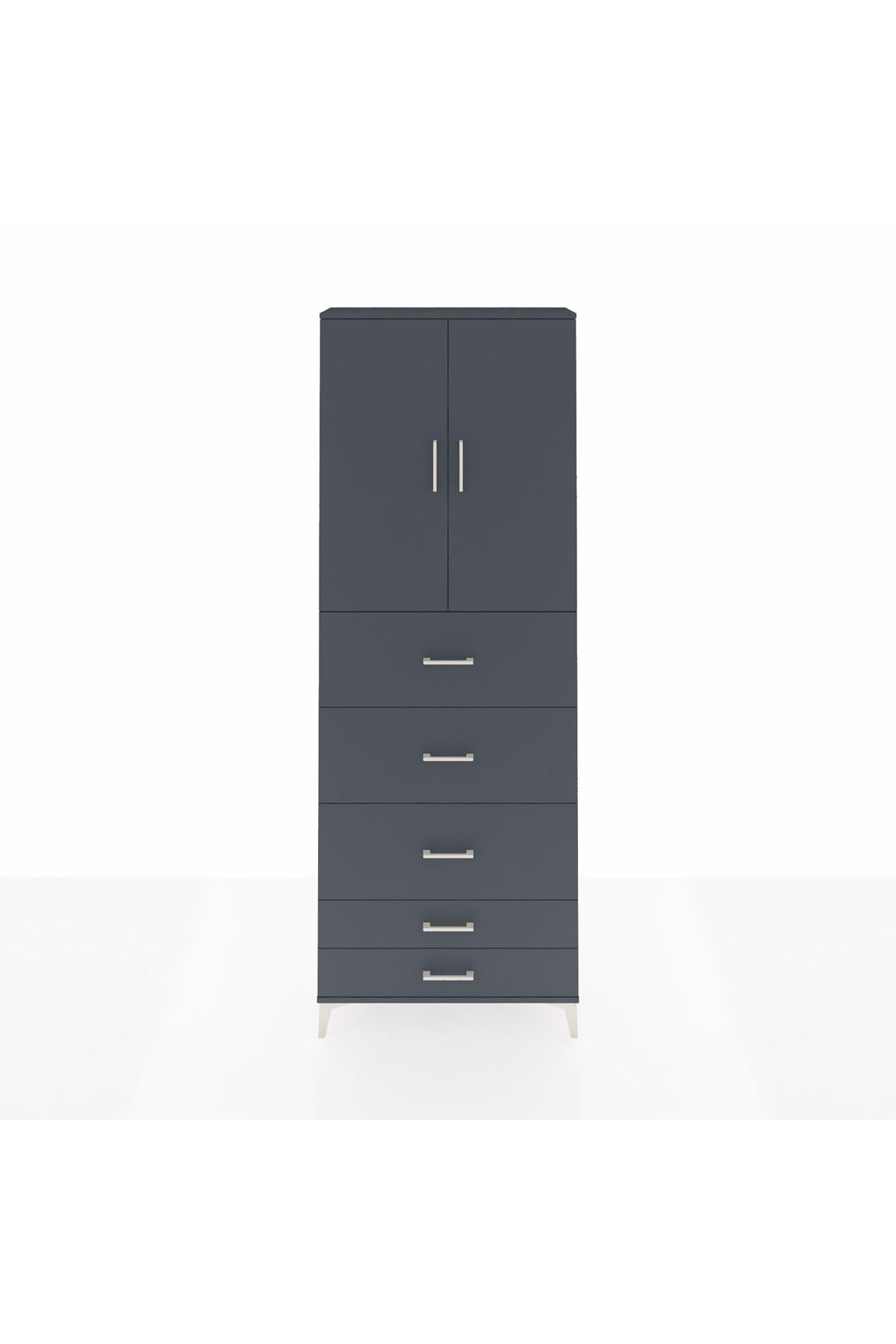 Arges Dolap 3 Raflı 5 Çekmeceli 2 Kapaklı 88x30x243 Antrasit-Antrasit