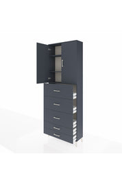 Arges Dolap 3 Raflı 5 Çekmeceli 2 Kapaklı 88x30x243 Antrasit-Antrasit