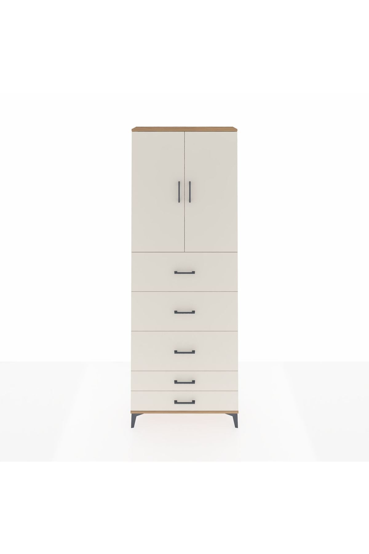 Arges Dolap 3 Raflı 5 Çekmeceli 2 Kapaklı 88x30x243 Çam-Aytaşı