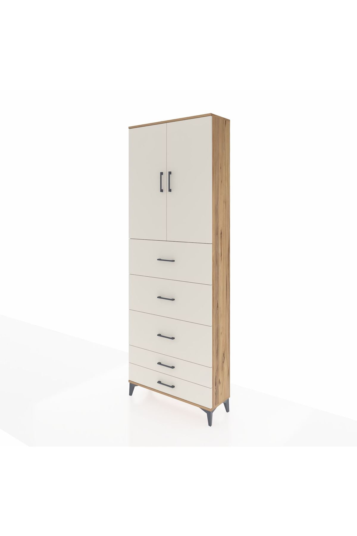 Arges Dolap 3 Raflı 5 Çekmeceli 2 Kapaklı 88x30x243 Çam-Aytaşı