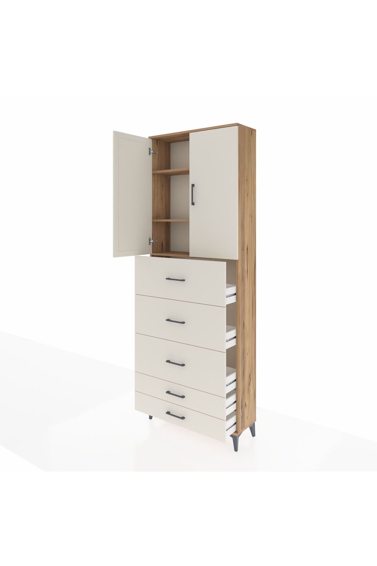 Arges Dolap 3 Raflı 5 Çekmeceli 2 Kapaklı 88x30x243 - S33M205V7A