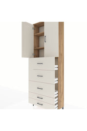 Arges Dolap 3 Raflı 5 Çekmeceli 2 Kapaklı 88x30x243 Çam-Aytaşı