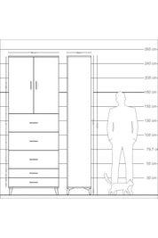 Arges Dolap 3 Raflı 5 Çekmeceli 2 Kapaklı 88x30x243 Çam-Aytaşı