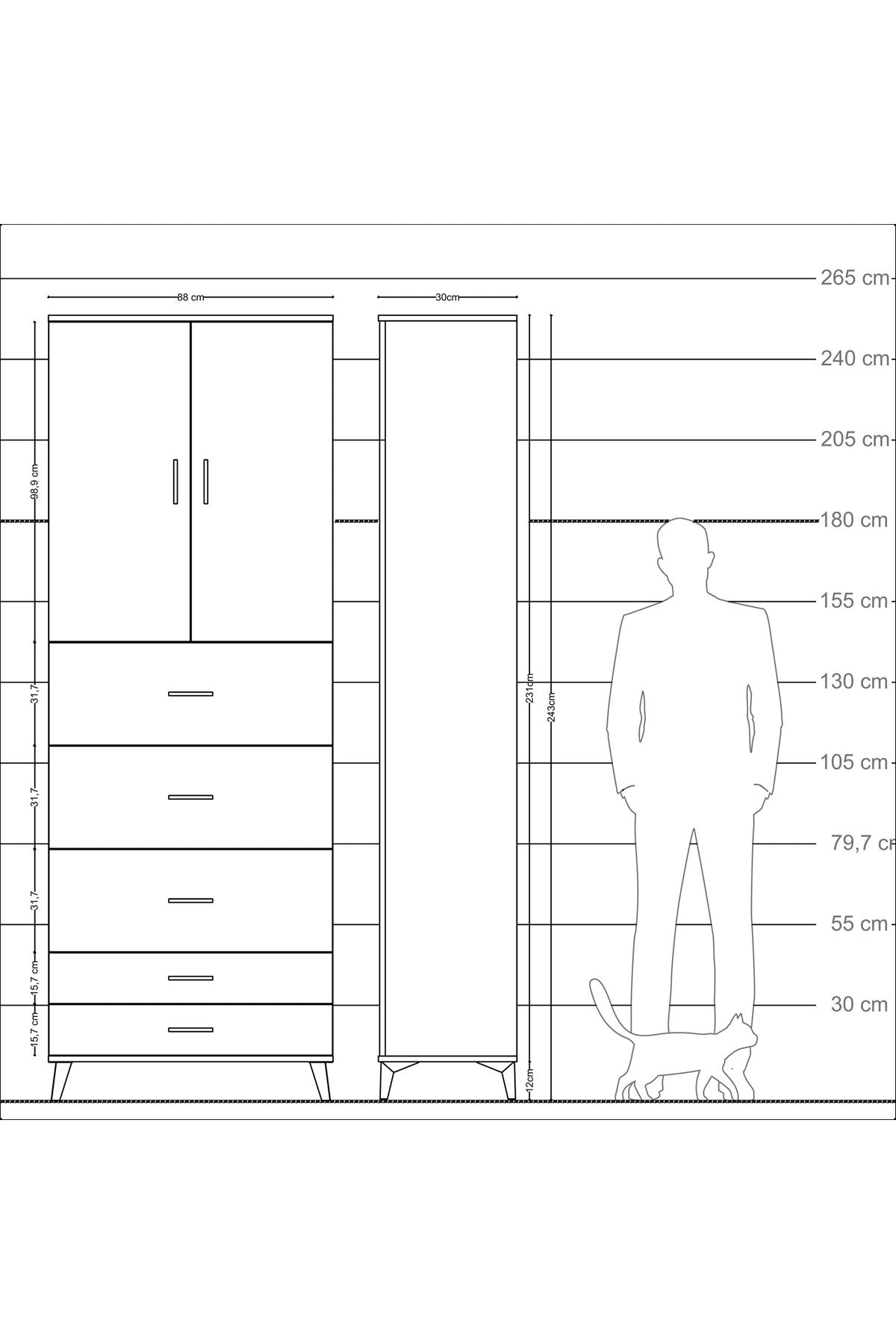 Arges Dolap 3 Raflı 5 Çekmeceli 2 Kapaklı 88x30x243 - S33M205V7A