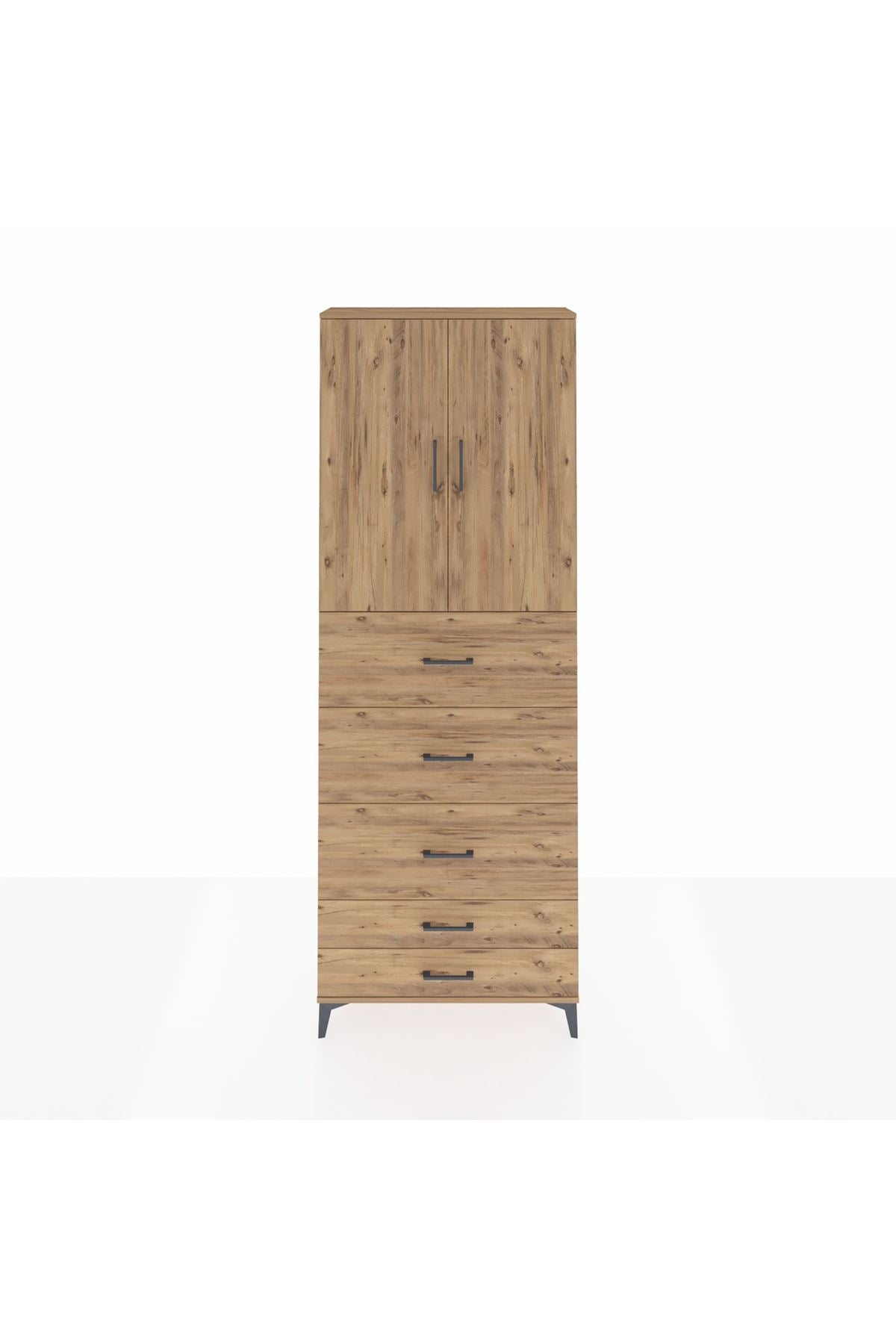 Arges Dolap 3 Raflı 5 Çekmeceli 2 Kapaklı 88x30x243 Çam-Çam