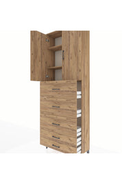 Arges Dolap 3 Raflı 5 Çekmeceli 2 Kapaklı 88x30x243 Çam-Çam