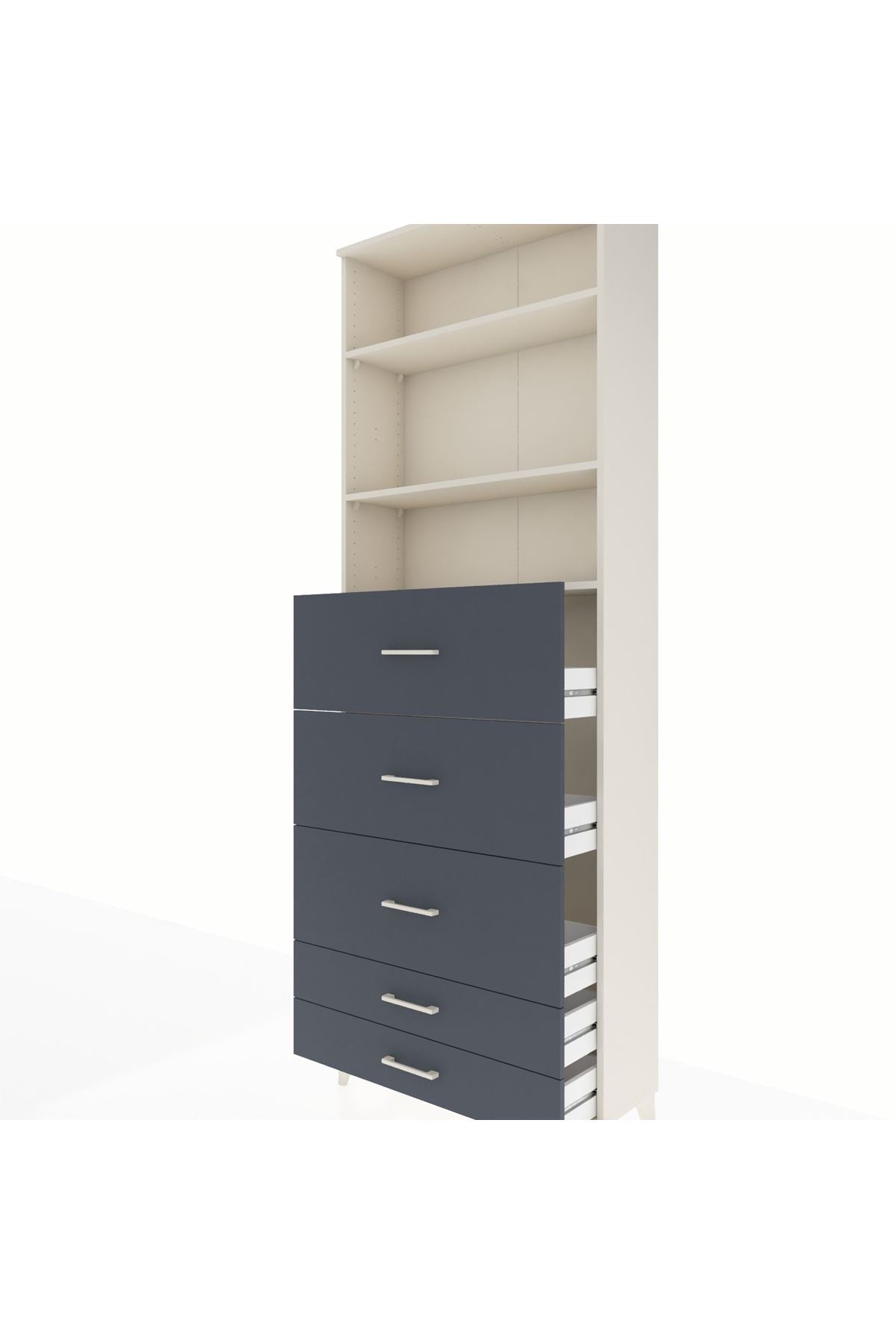 Arges Dolap 3 Raflı 5 Çekmeceli 88x30x243 Aytaşı-Antrasit