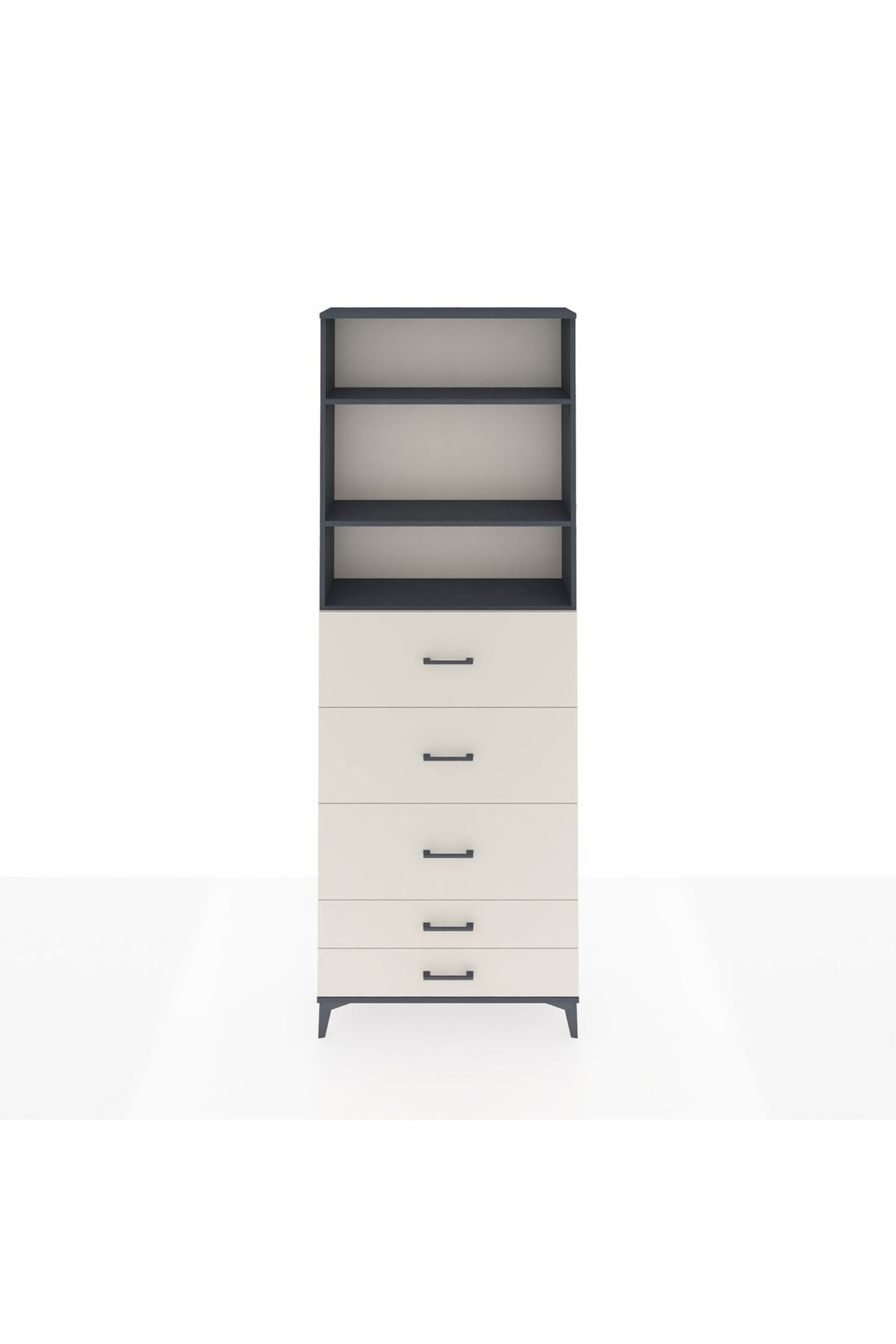 Arges Dolap 3 Raflı 5 Çekmeceli 88x30x243 Antrasit-Aytaşı