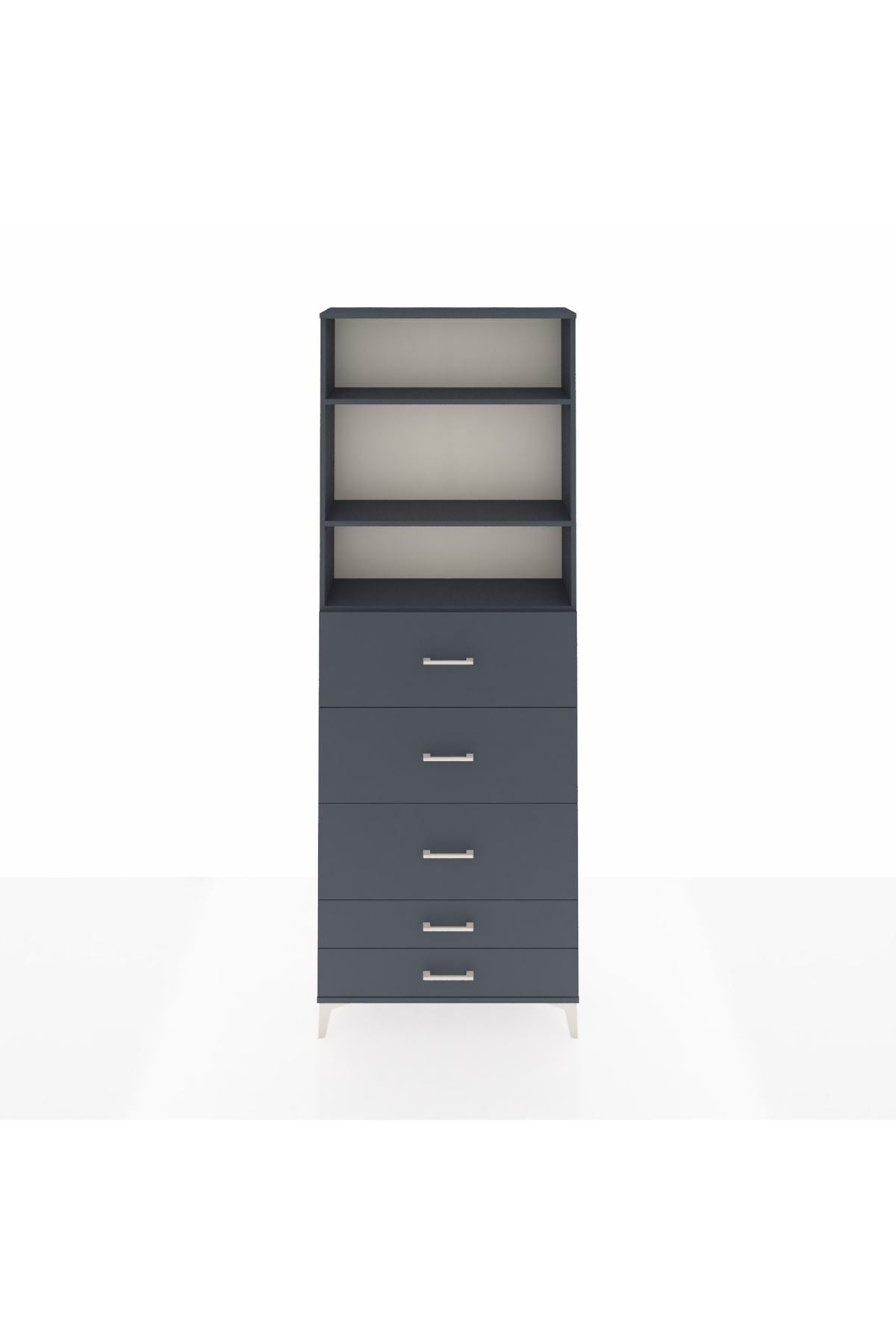 Arges Dolap 3 Raflı 5 Çekmeceli 88x30x243 Antrasit-Antrasit