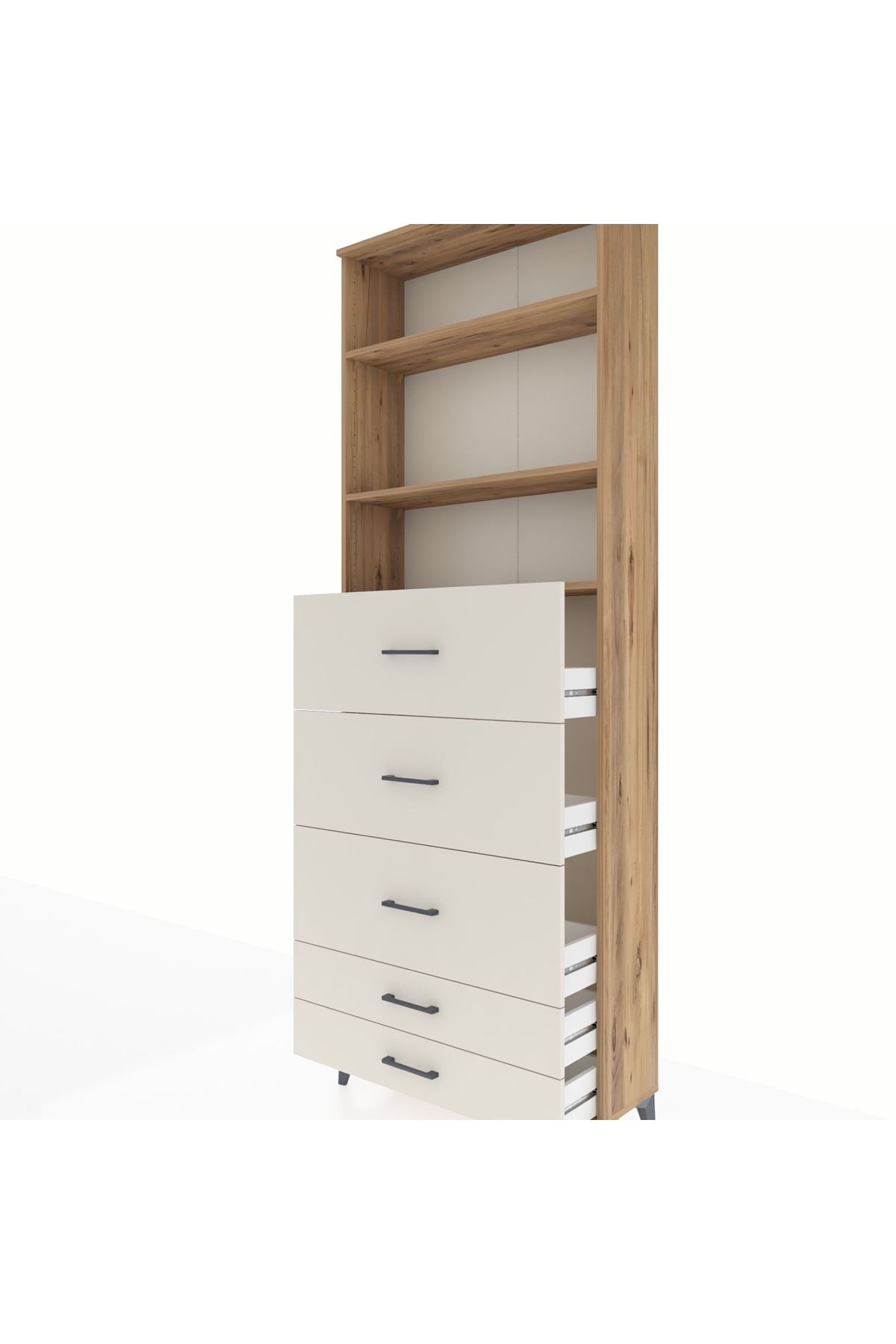 Arges Dolap 3 Raflı 5 Çekmeceli 88x30x243 Çam-Aytaşı