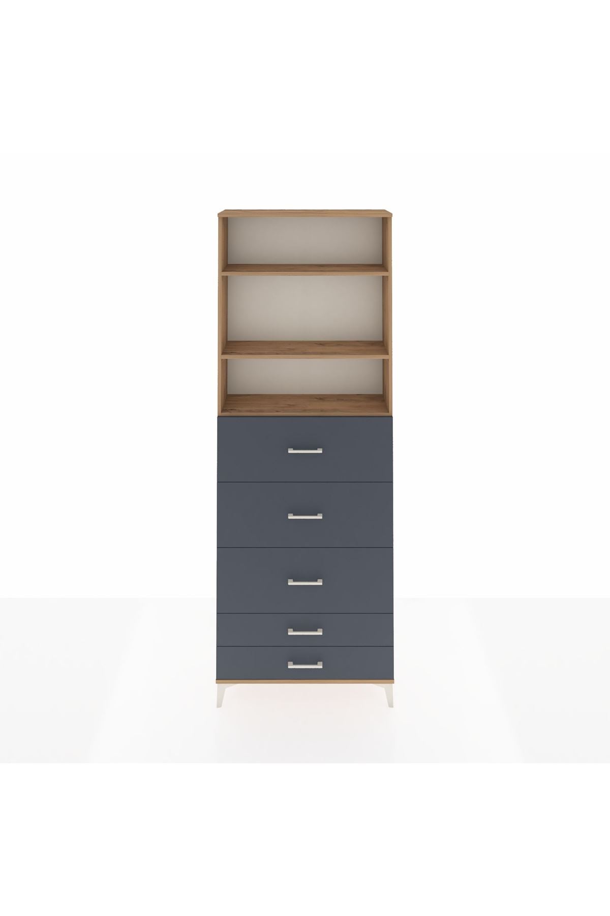 Arges Dolap 3 Raflı 5 Çekmeceli 88x30x243 Çam-Antrasit