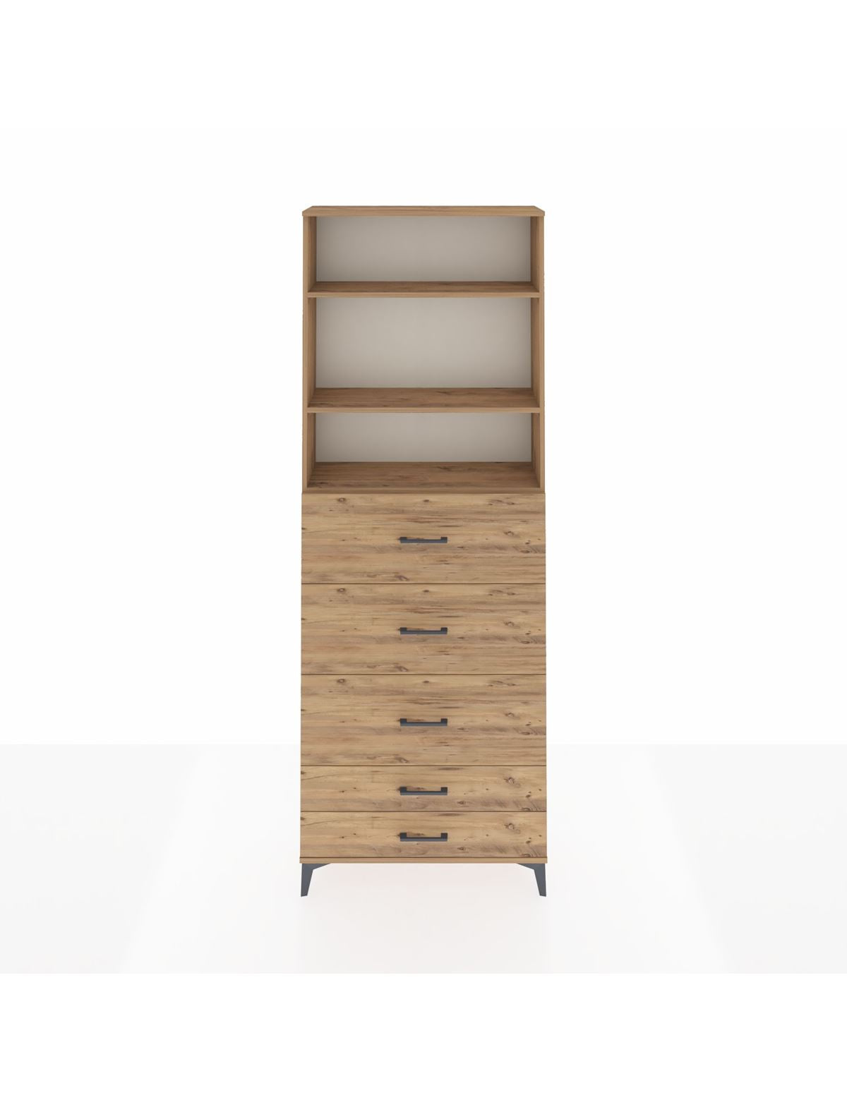 Arges Dolap 3 Raflı 5 Çekmeceli 88x30x243 Çam-Çam