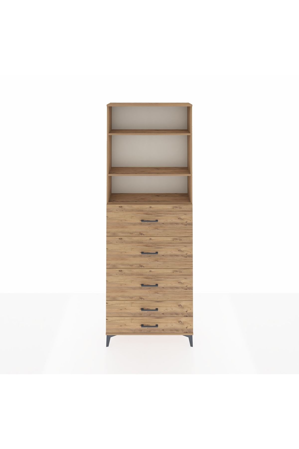 Arges Dolap 3 Raflı 5 Çekmeceli 88x30x243 Çam-Çam