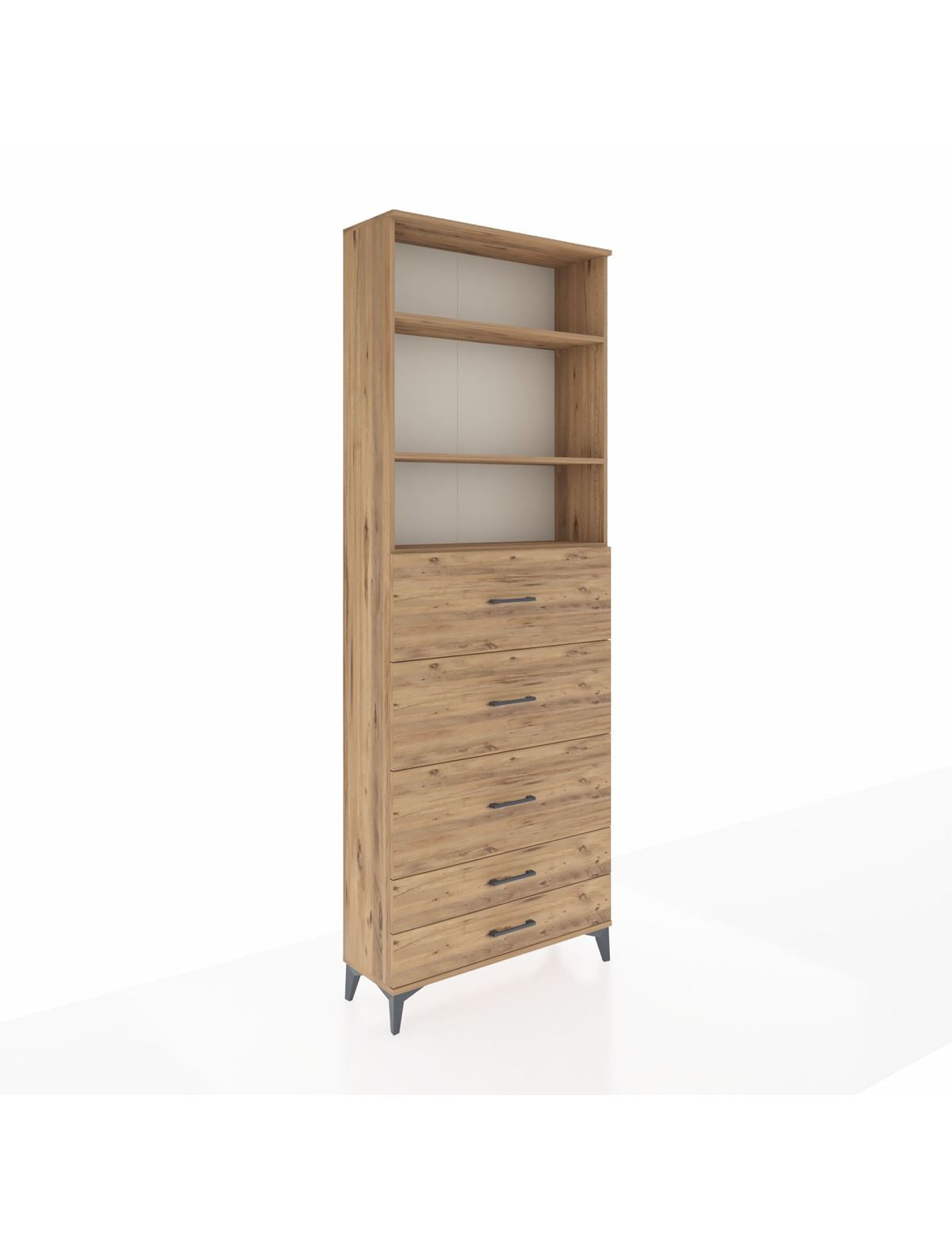 Arges Dolap 3 Raflı 5 Çekmeceli 88x30x243 Çam-Çam