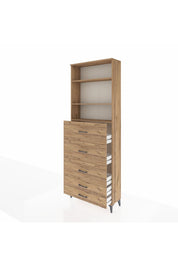 Arges Dolap 3 Raflı 5 Çekmeceli 88x30x243 Çam-Çam