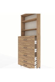 Arges Dolap 3 Raflı 5 Çekmeceli 88x30x243 Çam-Çam