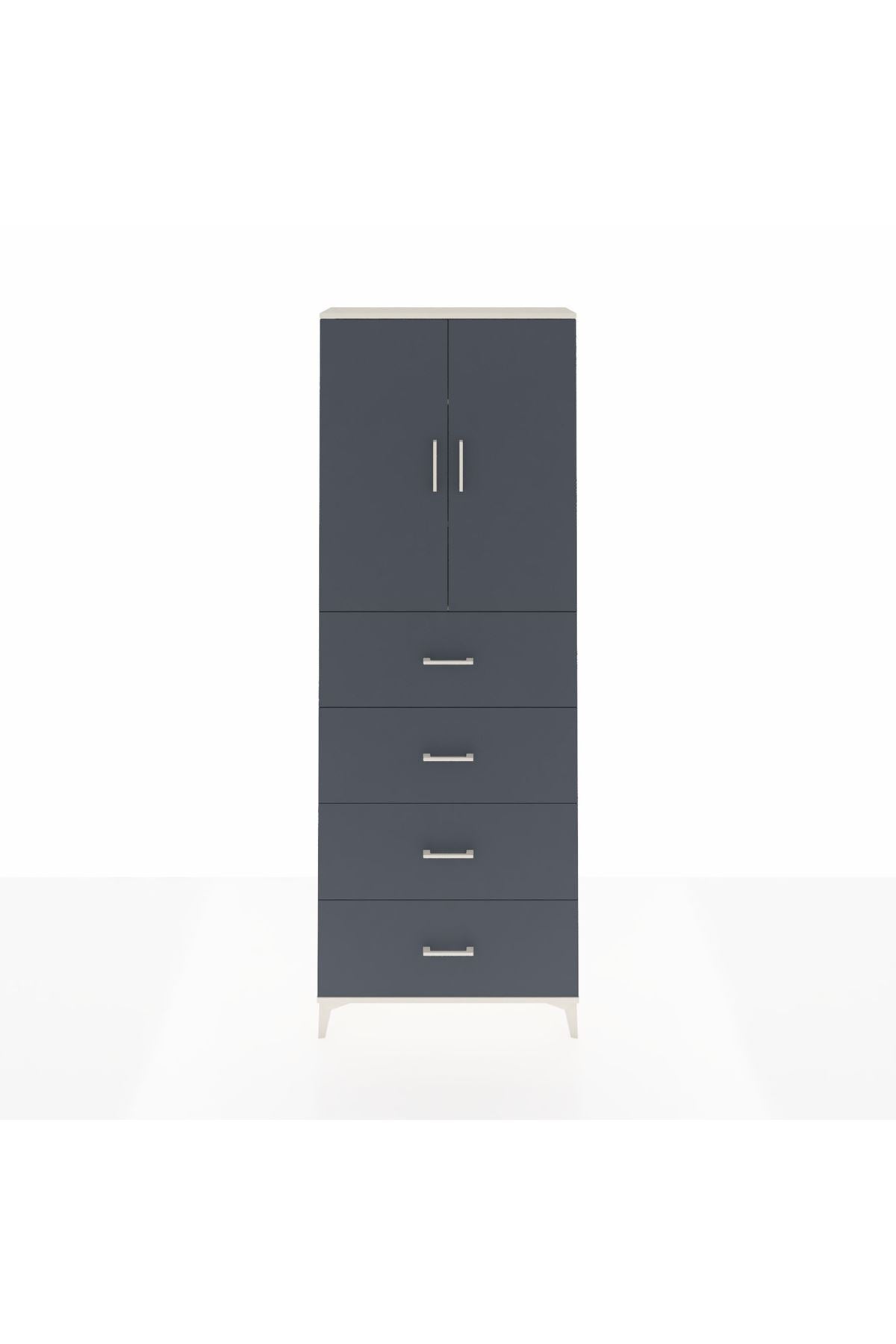 Arges Dolap 3 Raflı 4 Çekmeceli 2 Kapaklı 88x30x243 Aytaşı-Antrasit