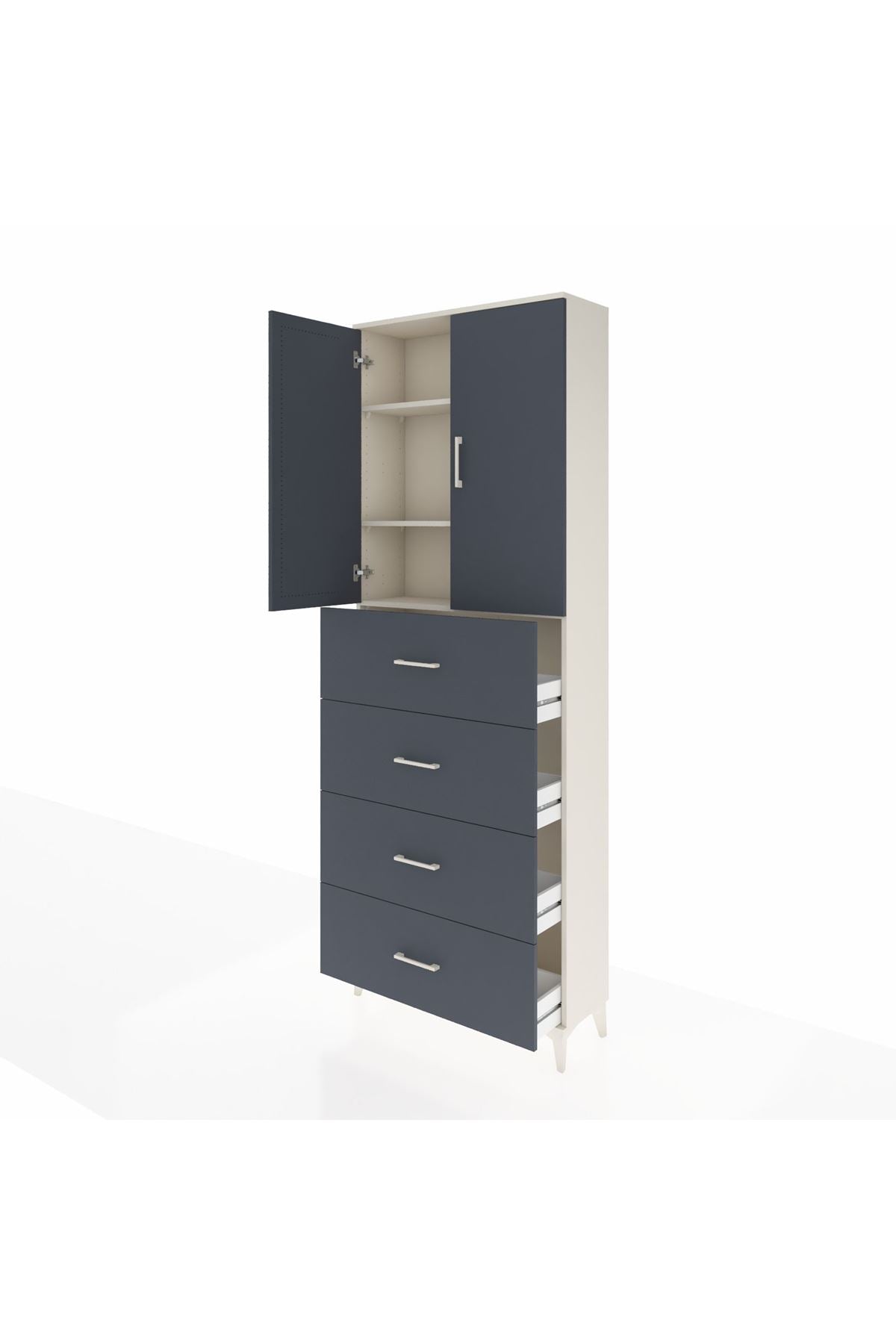 Arges Dolap 3 Raflı 4 Çekmeceli 2 Kapaklı 88x30x243 Aytaşı-Antrasit