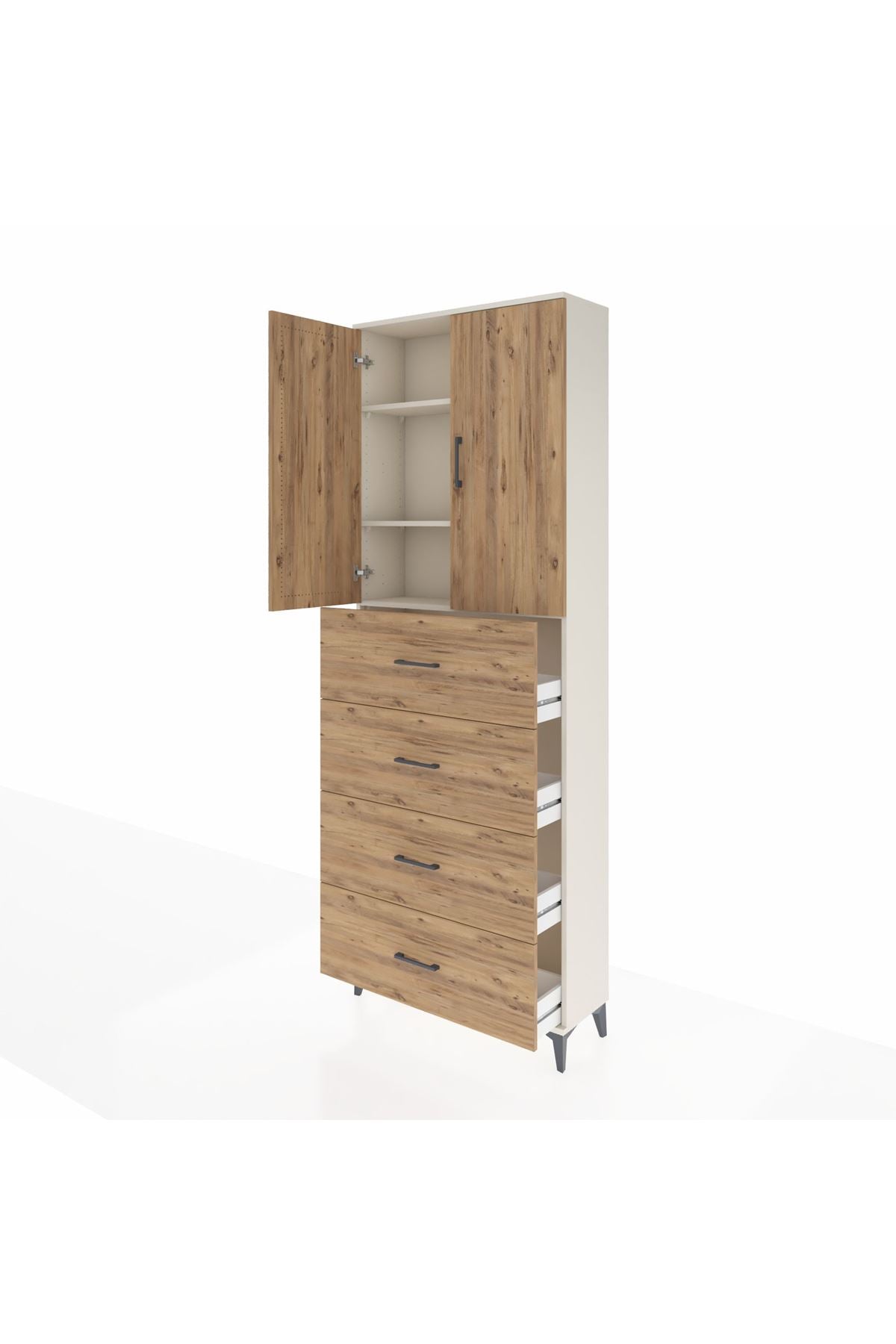 Arges Dolap 3 Raflı 4 Çekmeceli 2 Kapaklı 88x30x243 Aytaşı-Çam