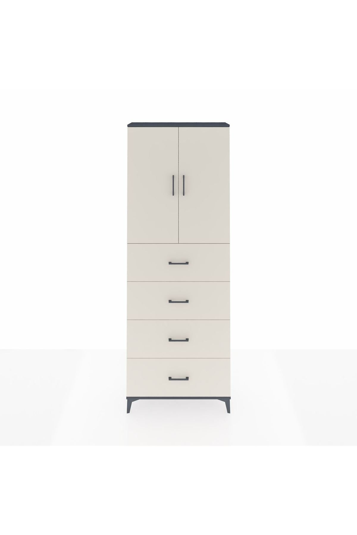 Arges Dolap 3 Raflı 4 Çekmeceli 2 Kapaklı 88x30x243 Antrasit-Aytaşı