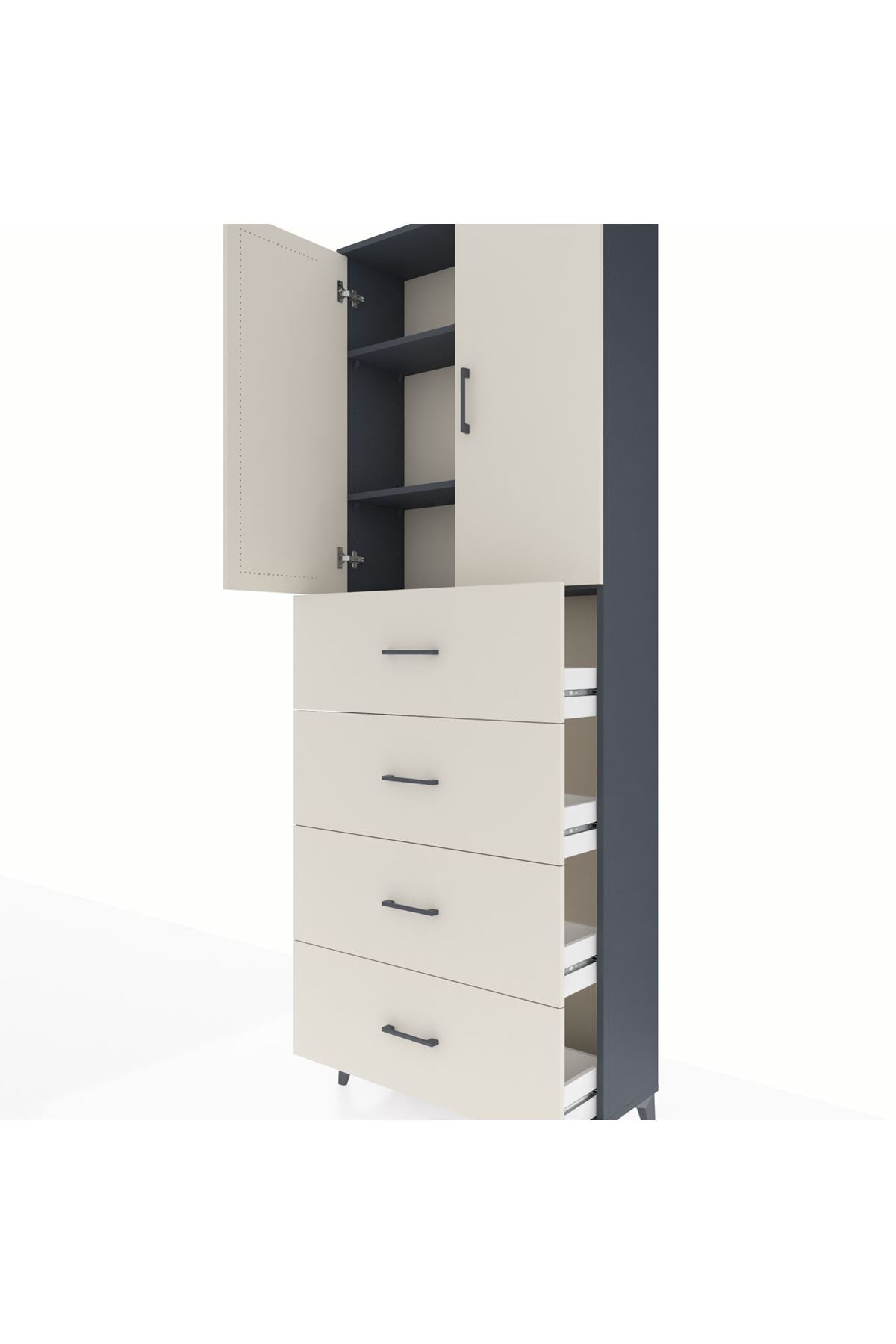 Arges Dolap 3 Raflı 4 Çekmeceli 2 Kapaklı 88x30x243 Antrasit-Aytaşı