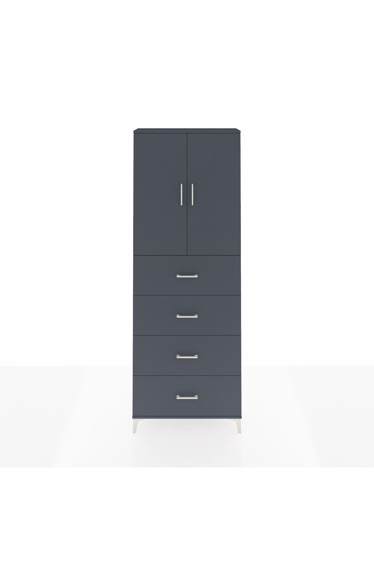 Arges Dolap 3 Raflı 4 Çekmeceli 2 Kapaklı 88x30x243 Antrasit-Antrasit