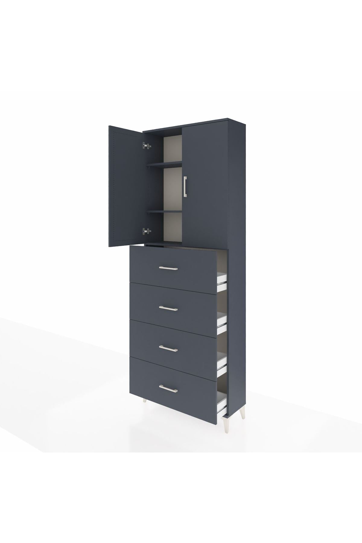 Arges Dolap 3 Raflı 4 Çekmeceli 2 Kapaklı 88x30x243 Antrasit-Antrasit