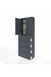 Arges Dolap 3 Raflı 4 Çekmeceli 2 Kapaklı 88x30x243 Antrasit-Antrasit