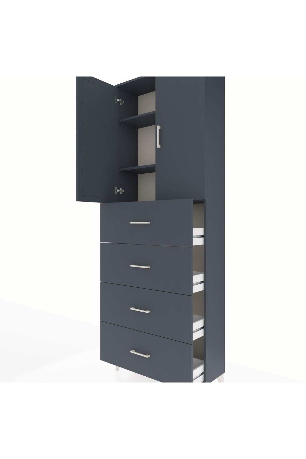 Arges Dolap 3 Raflı 4 Çekmeceli 2 Kapaklı 88x30x243 Antrasit-Antrasit