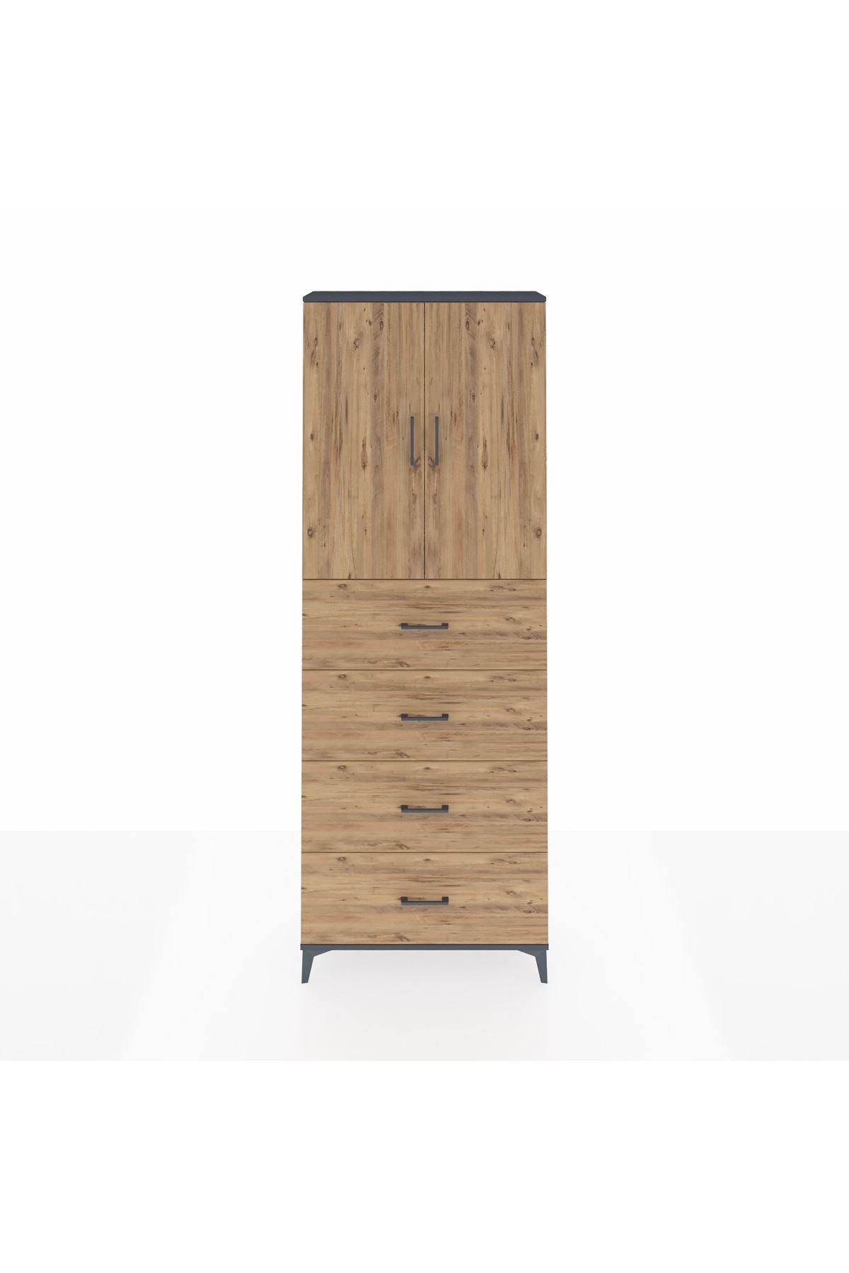 Arges Dolap 3 Raflı 4 Çekmeceli 2 Kapaklı 88x30x243 Antrasit-Çam