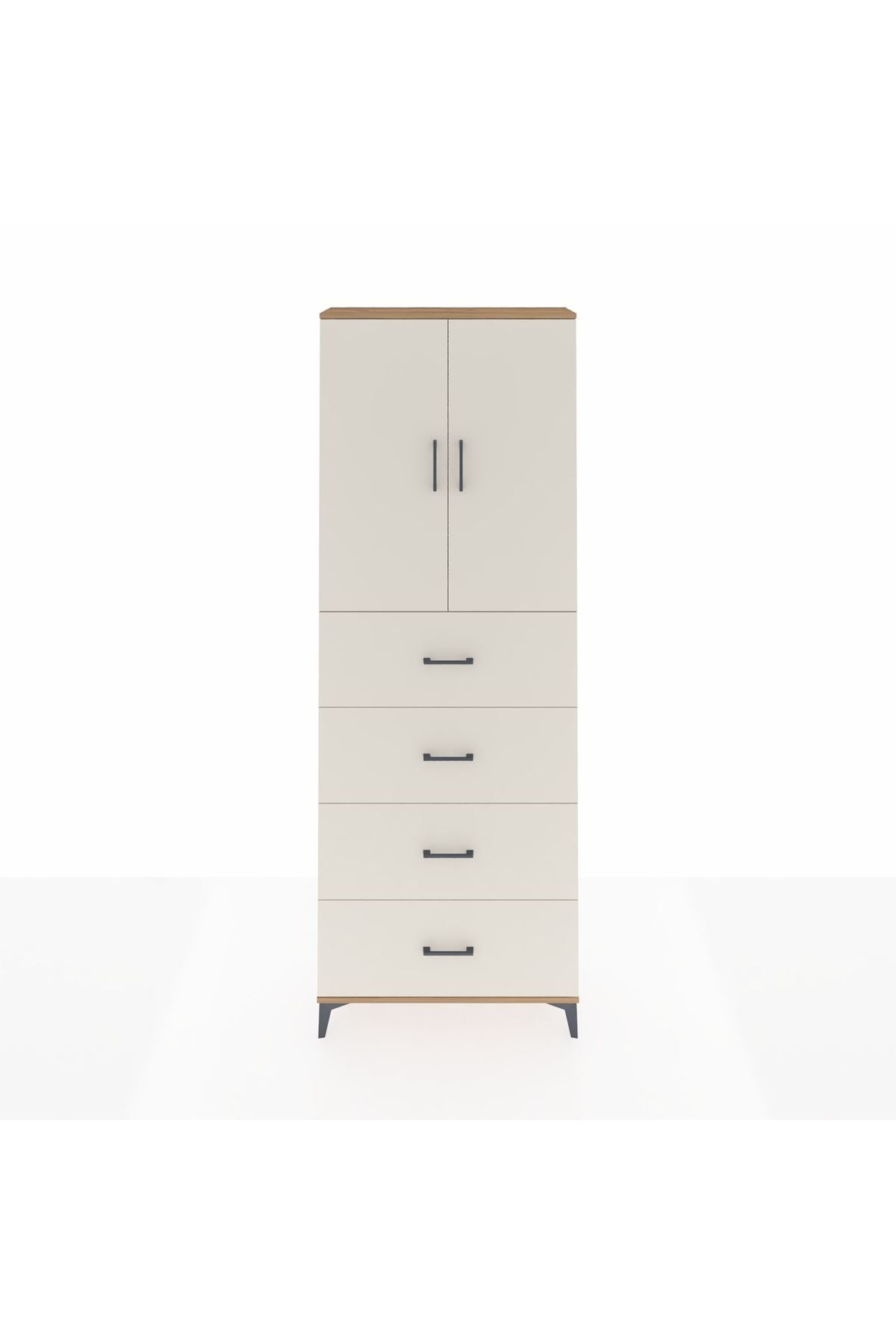 Arges Dolap 3 Raflı 4 Çekmeceli 2 Kapaklı 88x30x243 Çam-Aytaşı