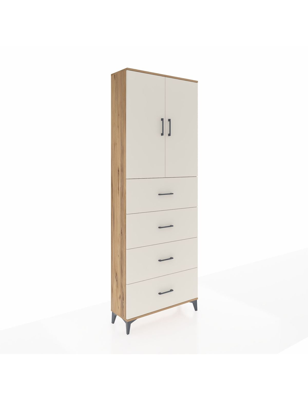 Arges Dolap 3 Raflı 4 Çekmeceli 2 Kapaklı 88x30x243 Çam-Aytaşı