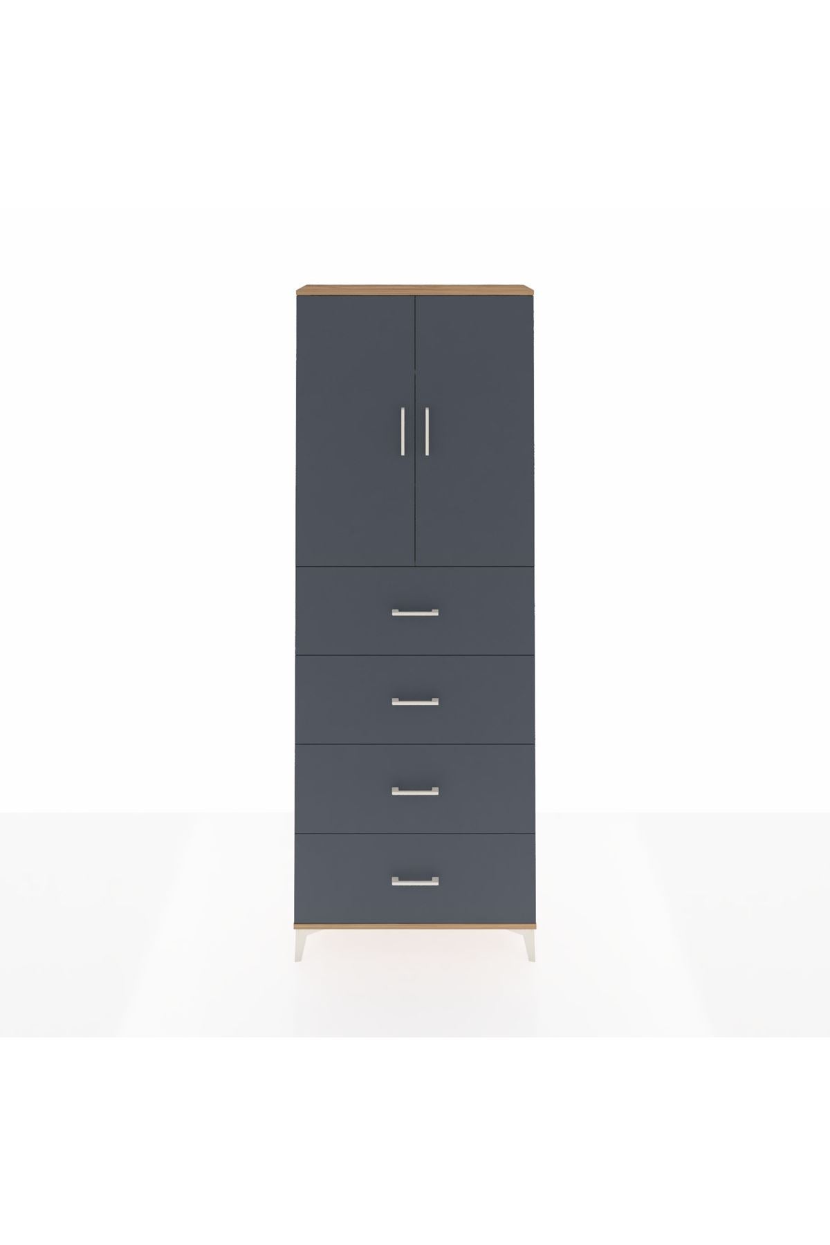 Arges Dolap 3 Raflı 4 Çekmeceli 2 Kapaklı 88x30x243 Çam-Antrasit