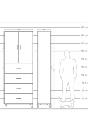 Arges Dolap 3 Raflı 4 Çekmeceli 2 Kapaklı 88x30x243 Çam-Aytaşı