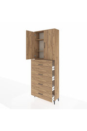 Arges Dolap 3 Raflı 4 Çekmeceli 2 Kapaklı 88x30x243 Çam-Çam