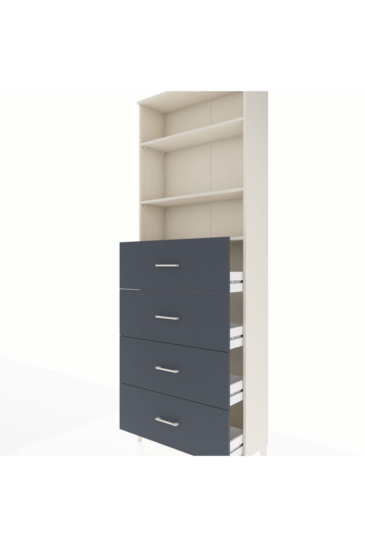 Arges Dolap 3 Raflı 4 Çekmeceli 88x30x243 Aytaşı-Antrasit