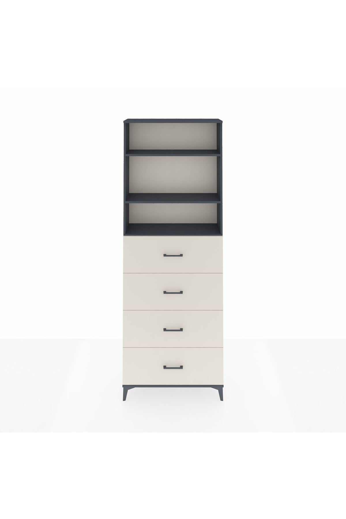 Arges Dolap 3 Raflı 4 Çekmeceli 88x30x243 Antrasit-Aytaşı