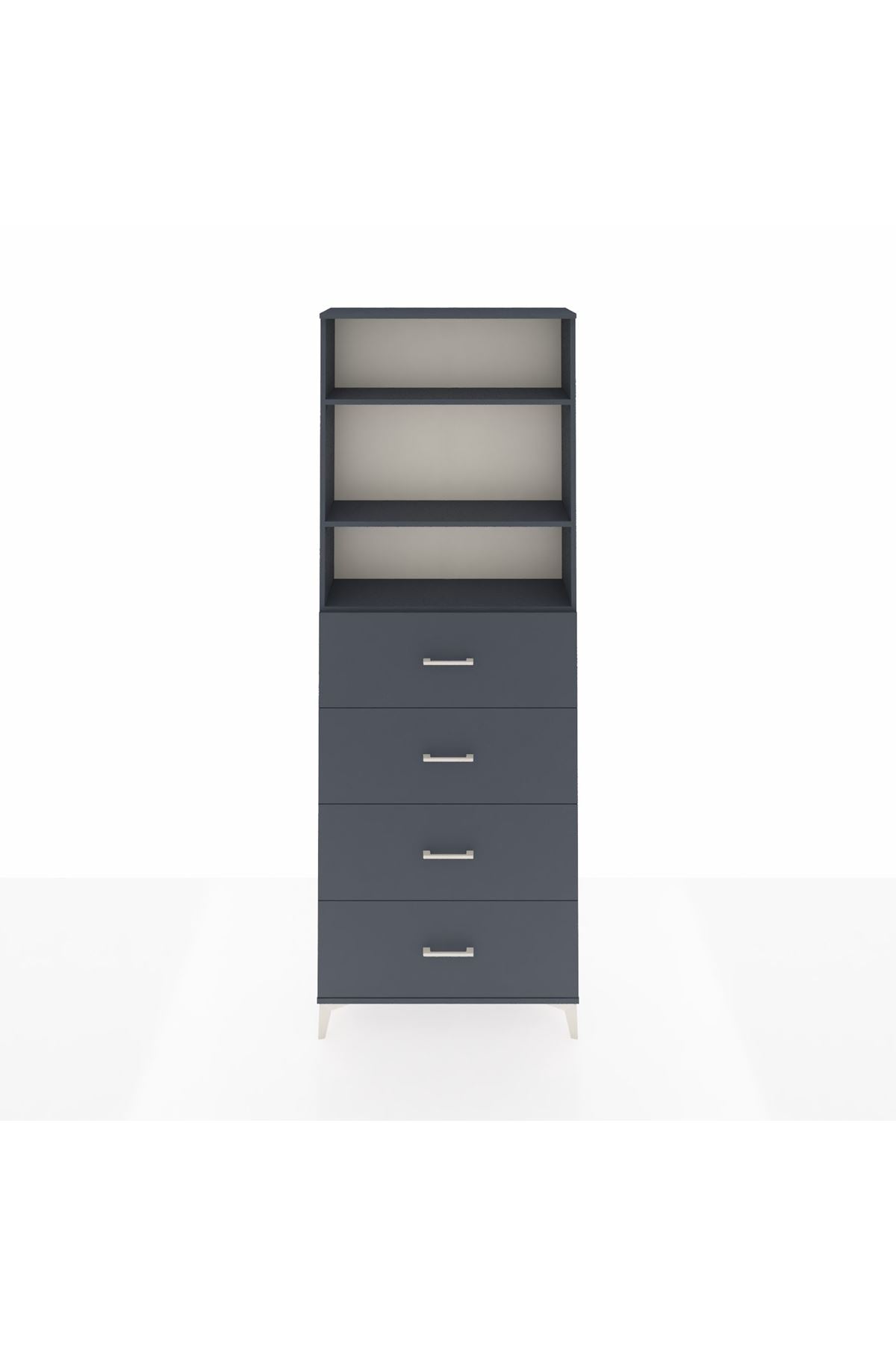 Arges Dolap 3 Raflı 4 Çekmeceli 88x30x243 Antrasit-Antrasit