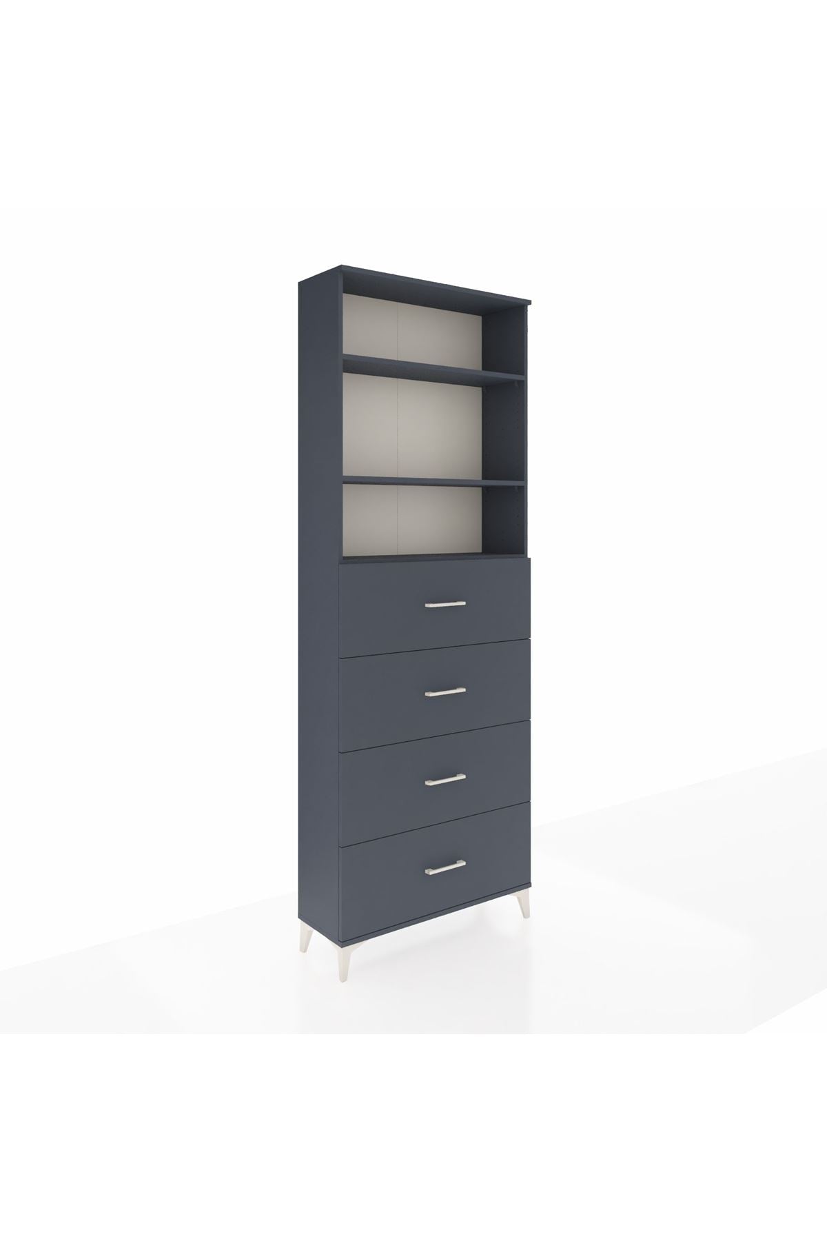 Arges Dolap 3 Raflı 4 Çekmeceli 88x30x243 Antrasit-Antrasit