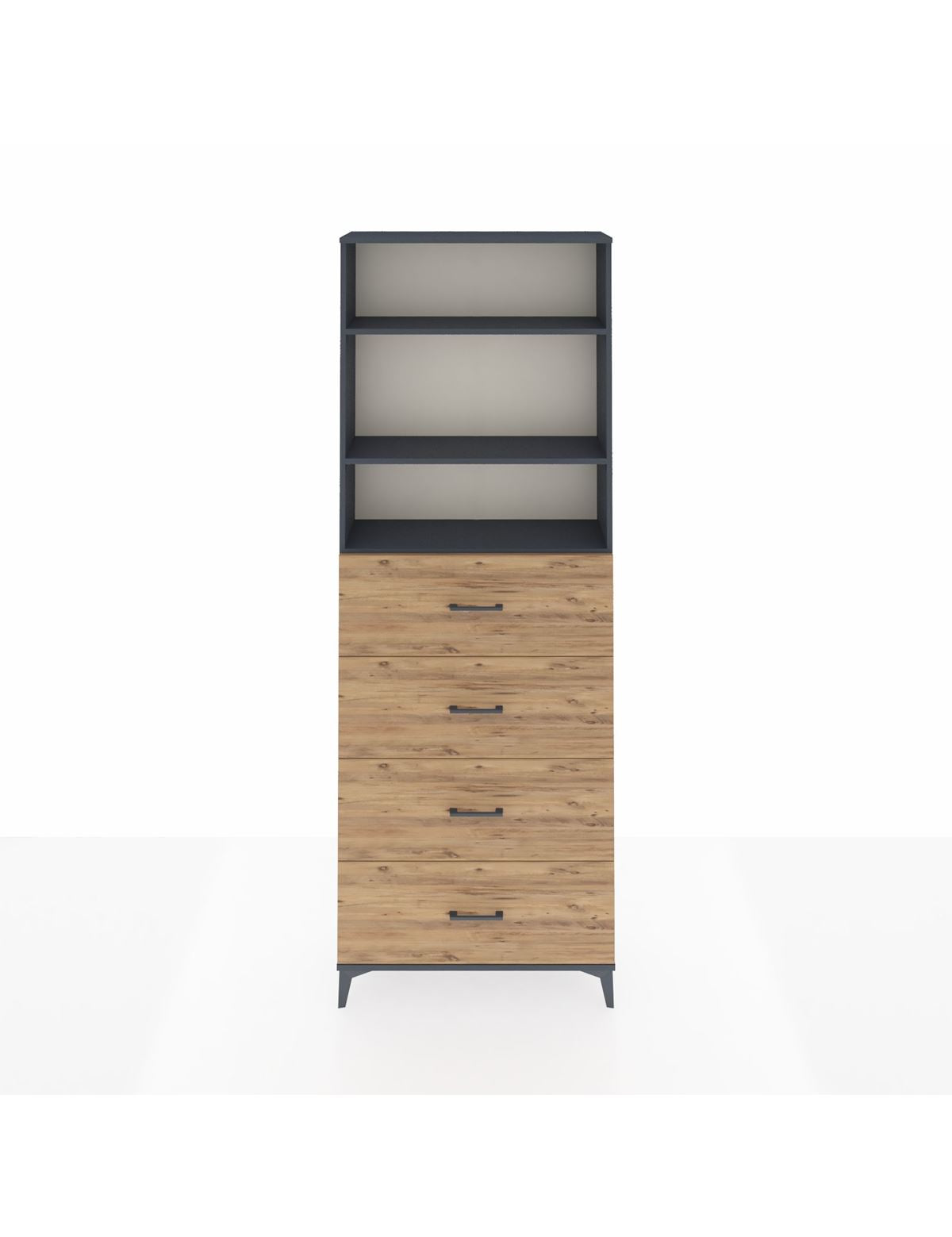 Arges Dolap 3 Raflı 4 Çekmeceli 88x30x243 Antrasit-Çam