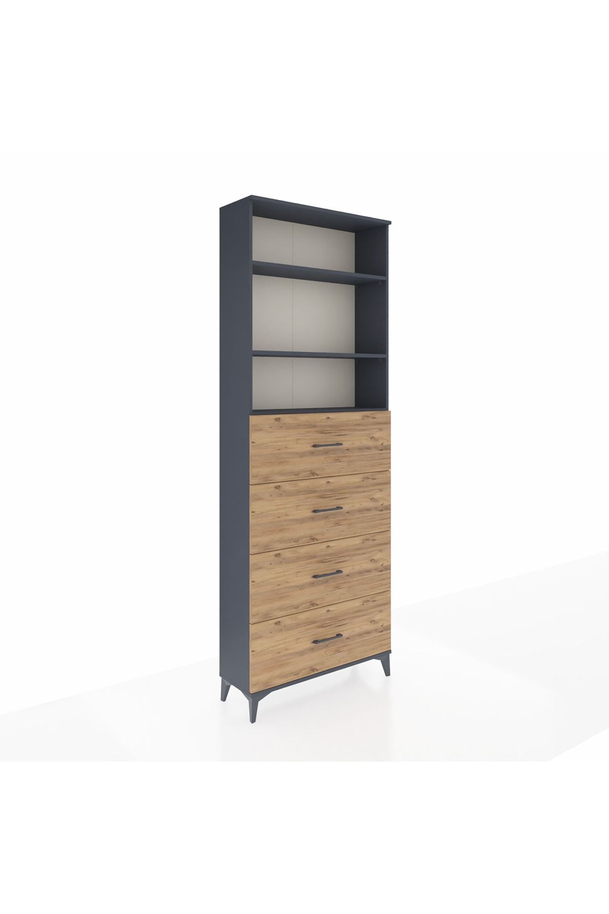 Arges Dolap 3 Raflı 4 Çekmeceli 88x30x243 Antrasit-Çam